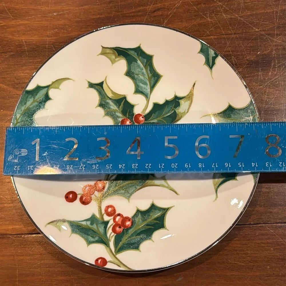 NWOT Restoration Hardware Holly Salad Plate 7 3/4” Silver Rim Christmas Holuday